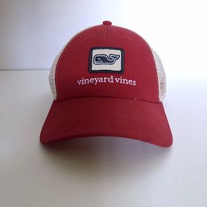 Vineyard Vines Whale Patch Trucker Hat in Red